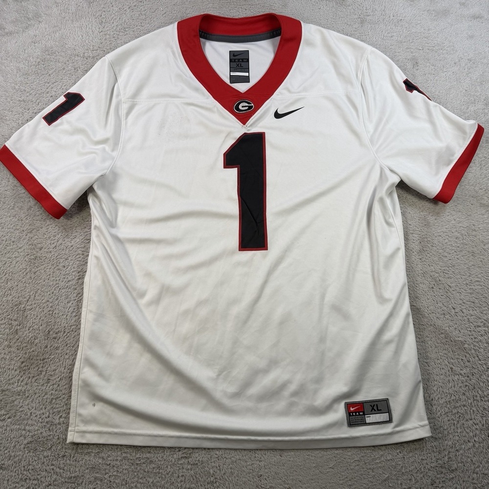 Nike Georgia Bulldogs Jersey Mens XL White Football #1 Dri-Fit Team NCAA